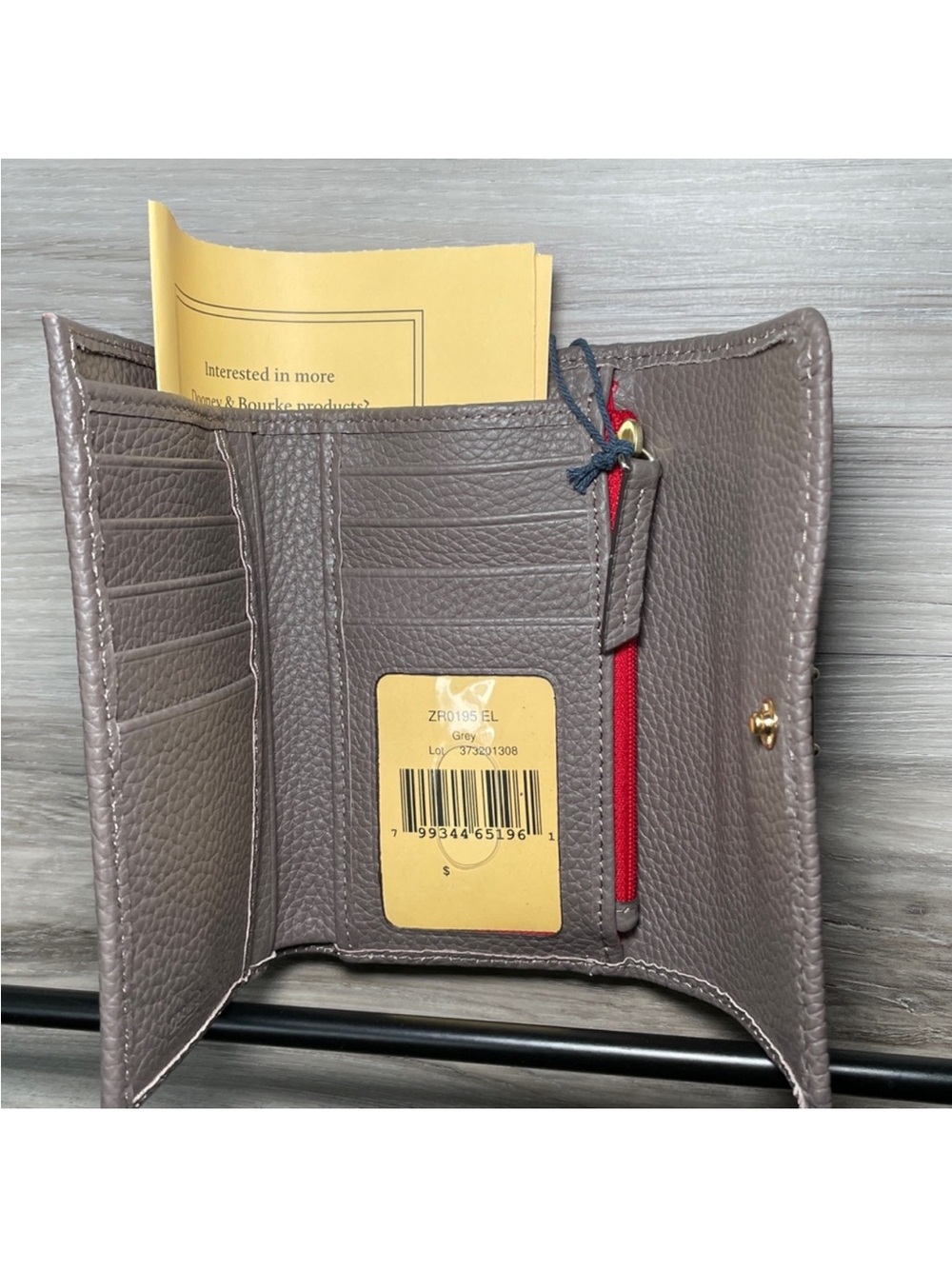 NWT- Women's Dooney & Bourke Pebble Leather Flap Wallet, Elephant